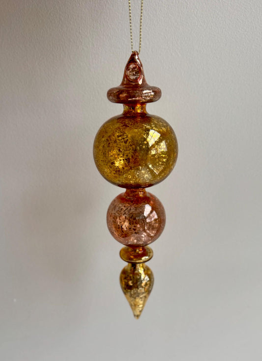 Gold & Rose Gold Glass Finial Bauble - Luxury Handmade Christmas Ornament