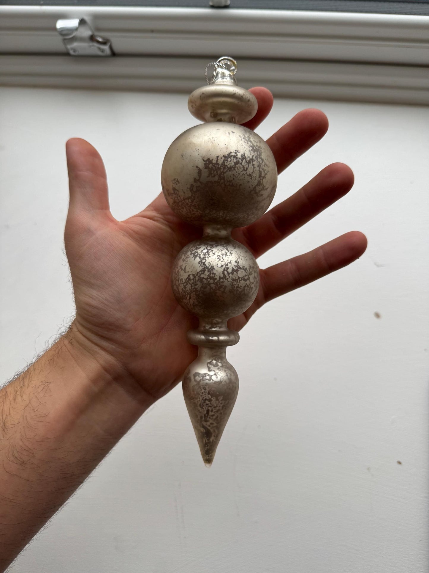 Champagne Mottled Glass Finial Bauble - Luxury Handmade Christmas Ornament