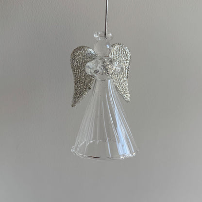 The Celeste – Glass Angel Christmas Bauble with Silver Wings, 9cm