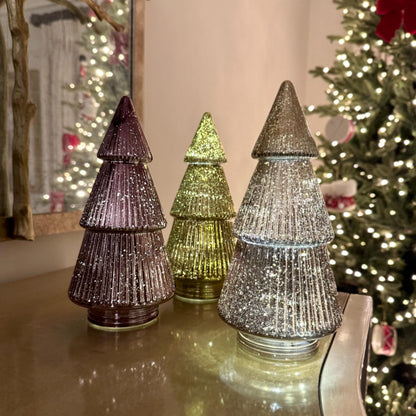 Light-Up Ribbed Glass Christmas Tree in Various Colours – Metallic Green