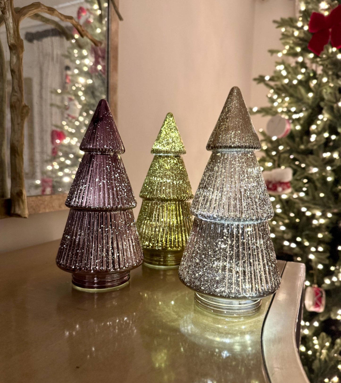 Light-Up Ribbed Glass Christmas Tree in Various Colours