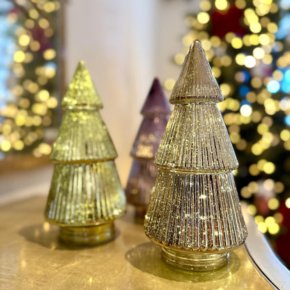 Light-Up Ribbed Glass Christmas Tree in Various Colours – Golden Yellow