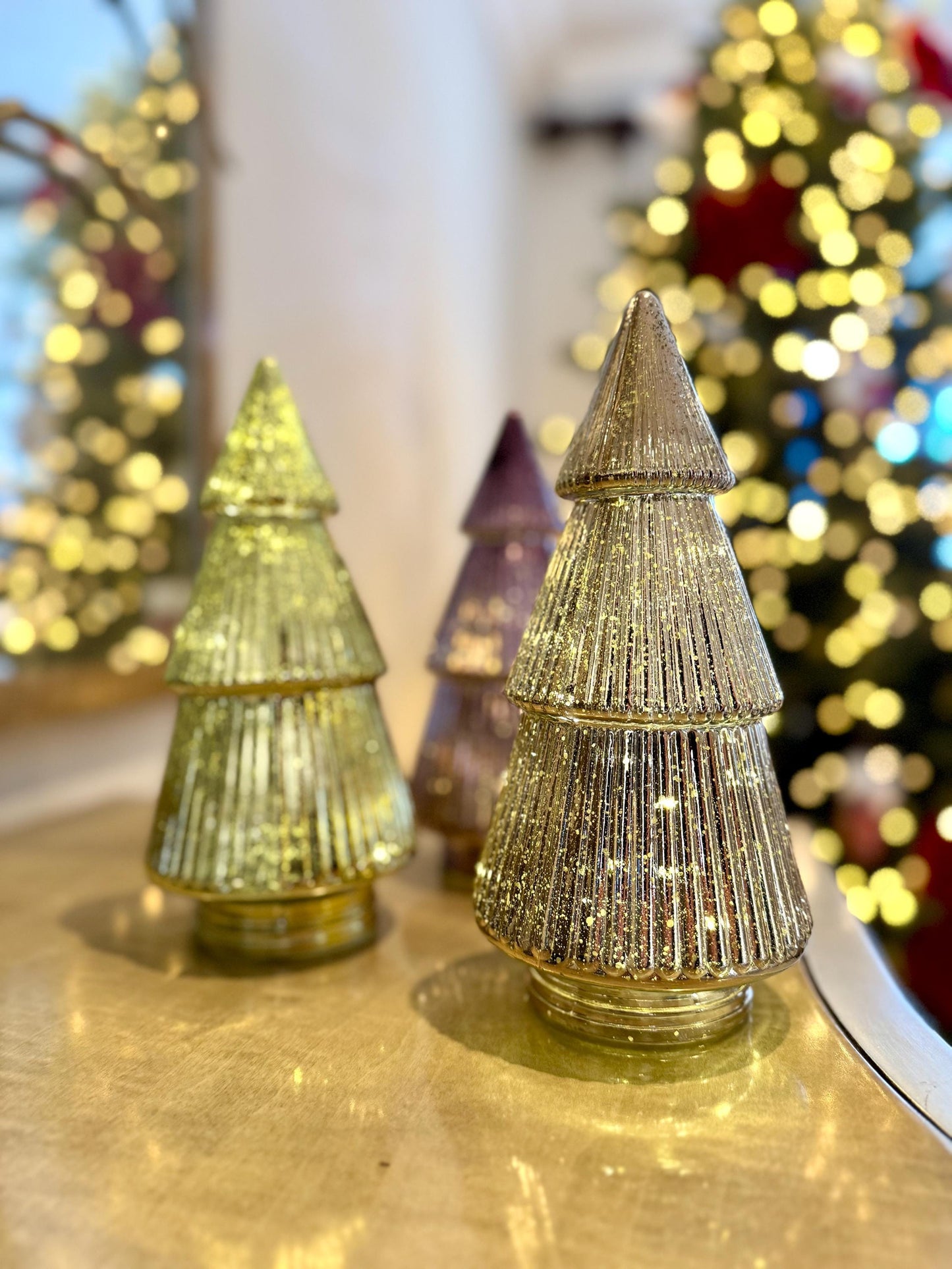Light-Up Ribbed Glass Christmas Tree in Various Colours