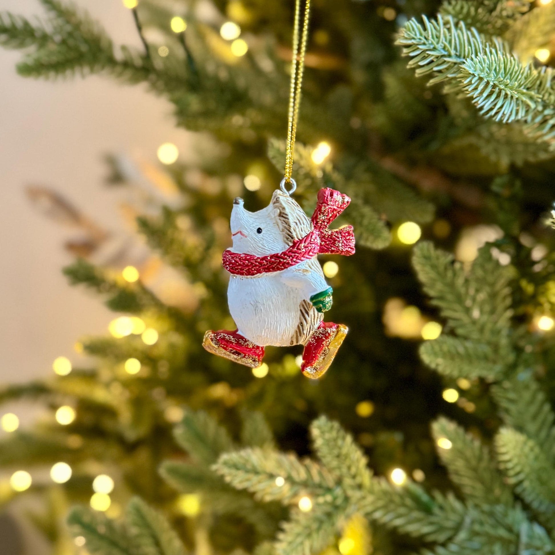 Mini Hedgehog Christmas Bauble with Red Scarf