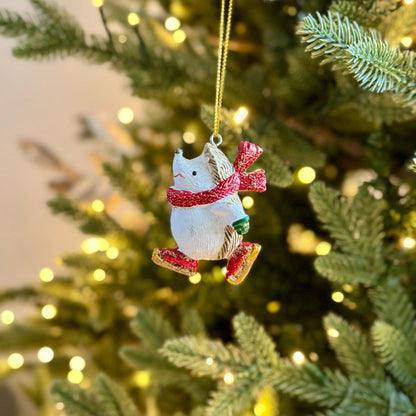 Mini Hedgehog Christmas Bauble with Red Scarf