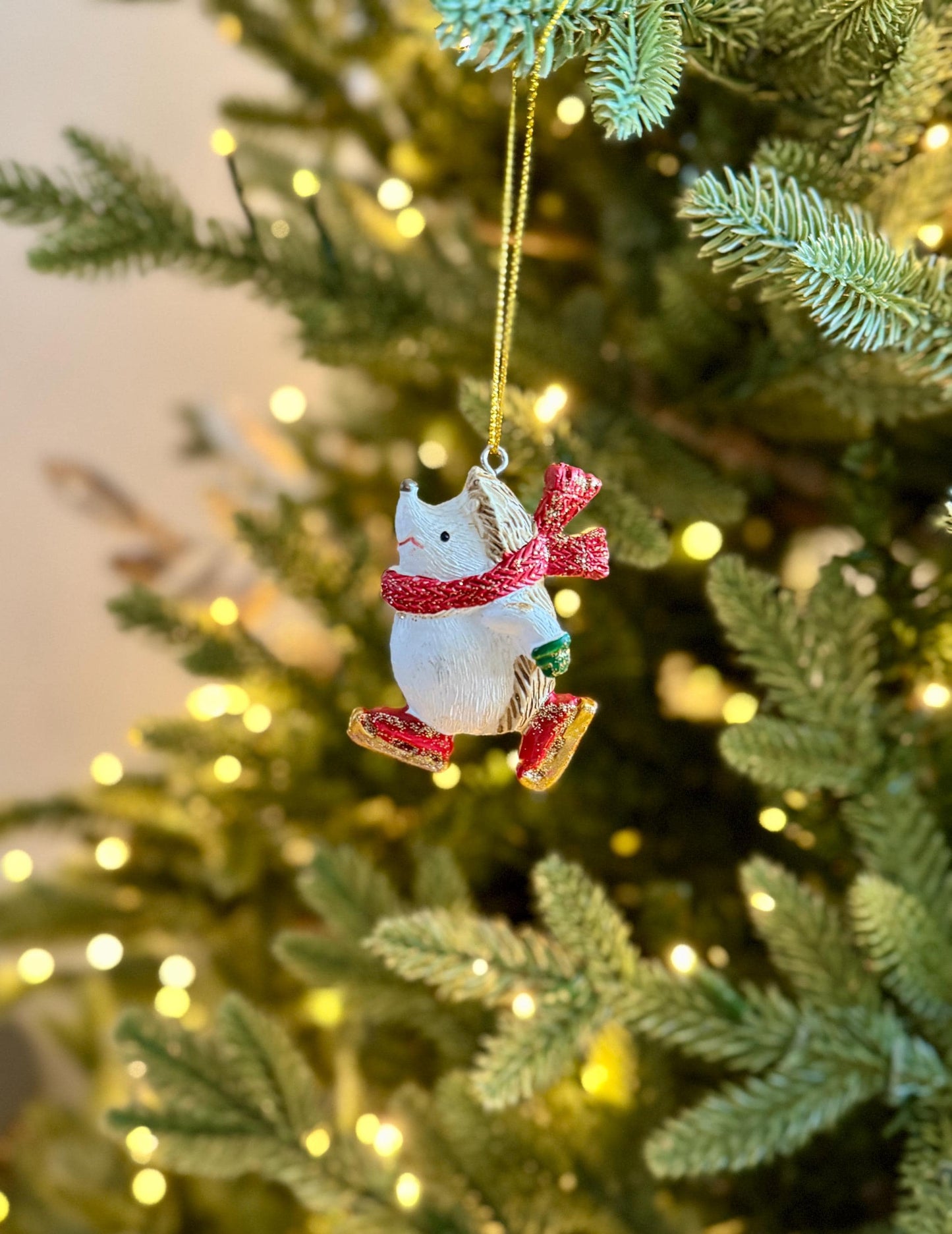 Mini Hedgehog Christmas Bauble with Red Scarf