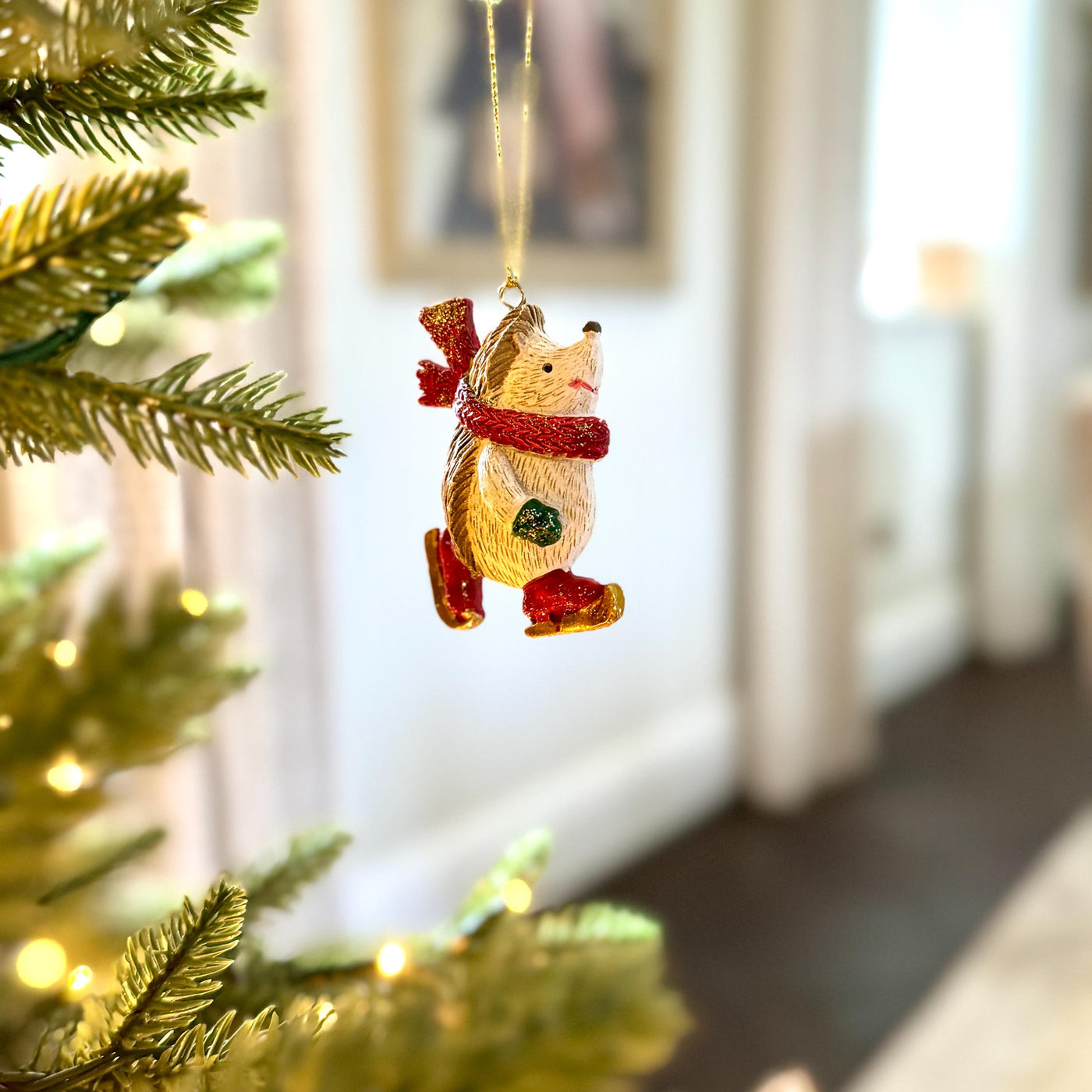 Mini Hedgehog Christmas Bauble with Red Scarf