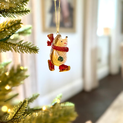 Mini Hedgehog Christmas Bauble with Red Scarf