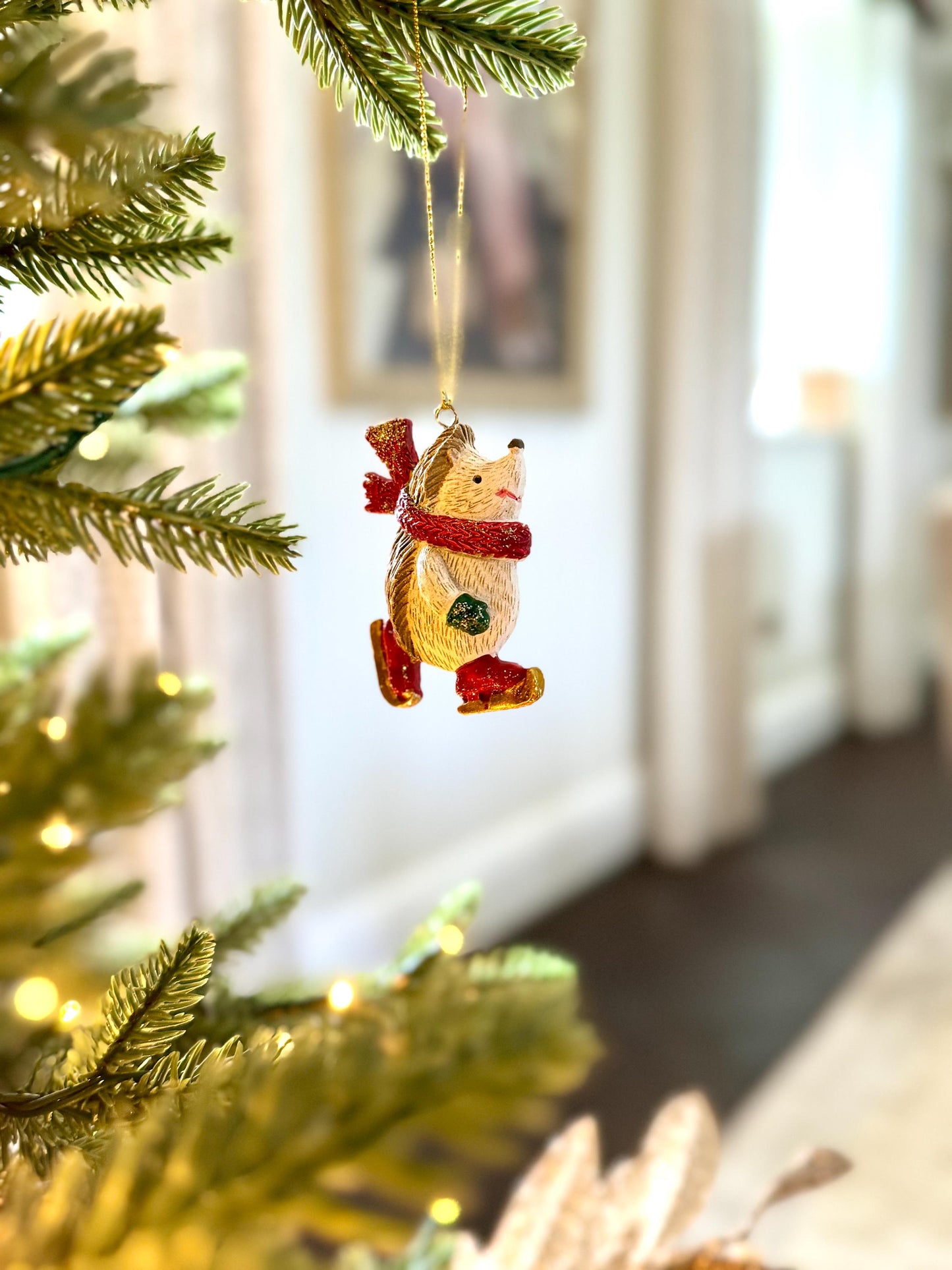 Mini Hedgehog Christmas Bauble with Red Scarf