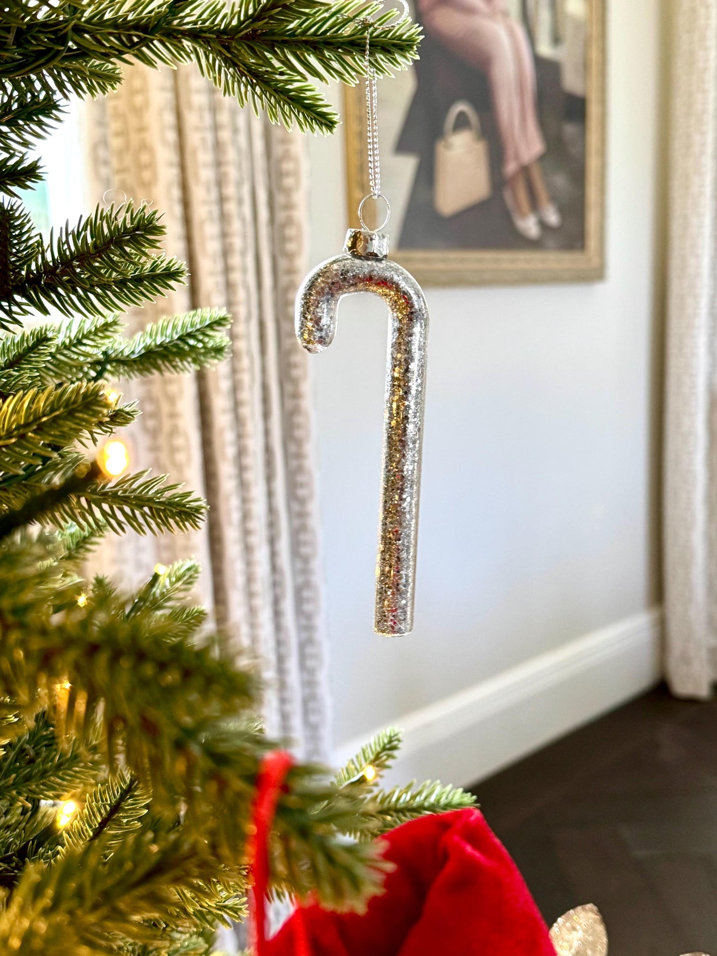 Mini Glass Candy Cane Bauble in Silver & Gold - Luxury Holiday Decor