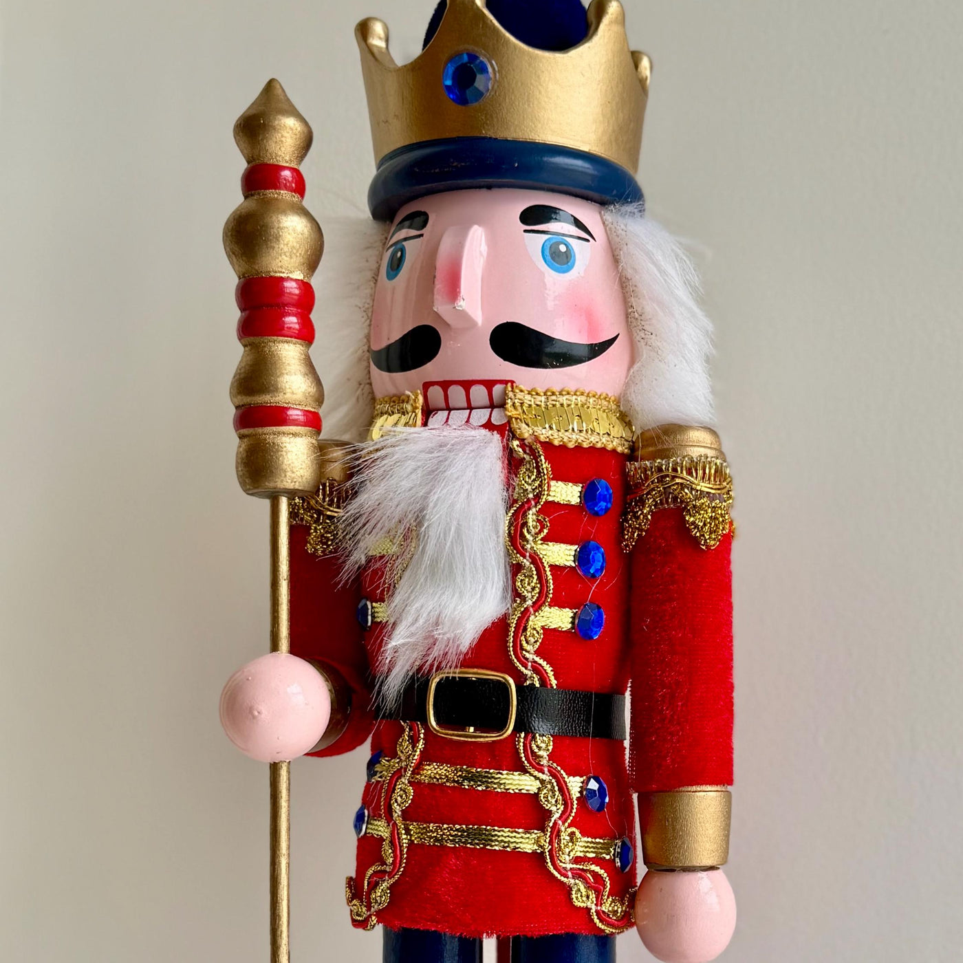 Large Hand-Painted Red Velvet Wooden Nutcracker 38cm – Traditional Christmas Decoration
