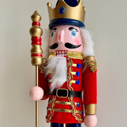 Large Hand-Painted Red Velvet Wooden Nutcracker 38cm – Traditional Christmas Decoration