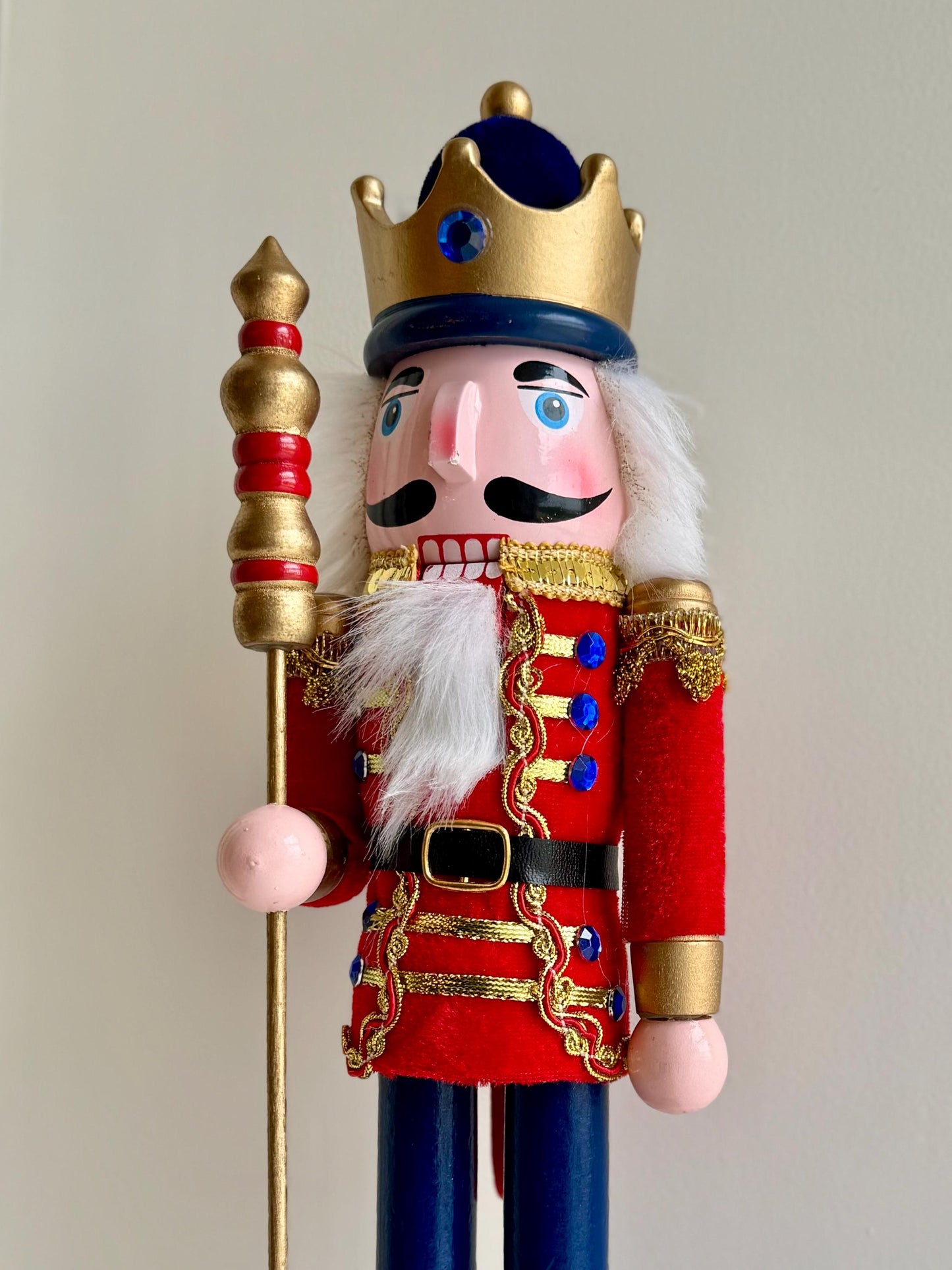Large Hand Painted Red Velvet Wooden Nutcracker 38cm - Traditional Christmas Decoration