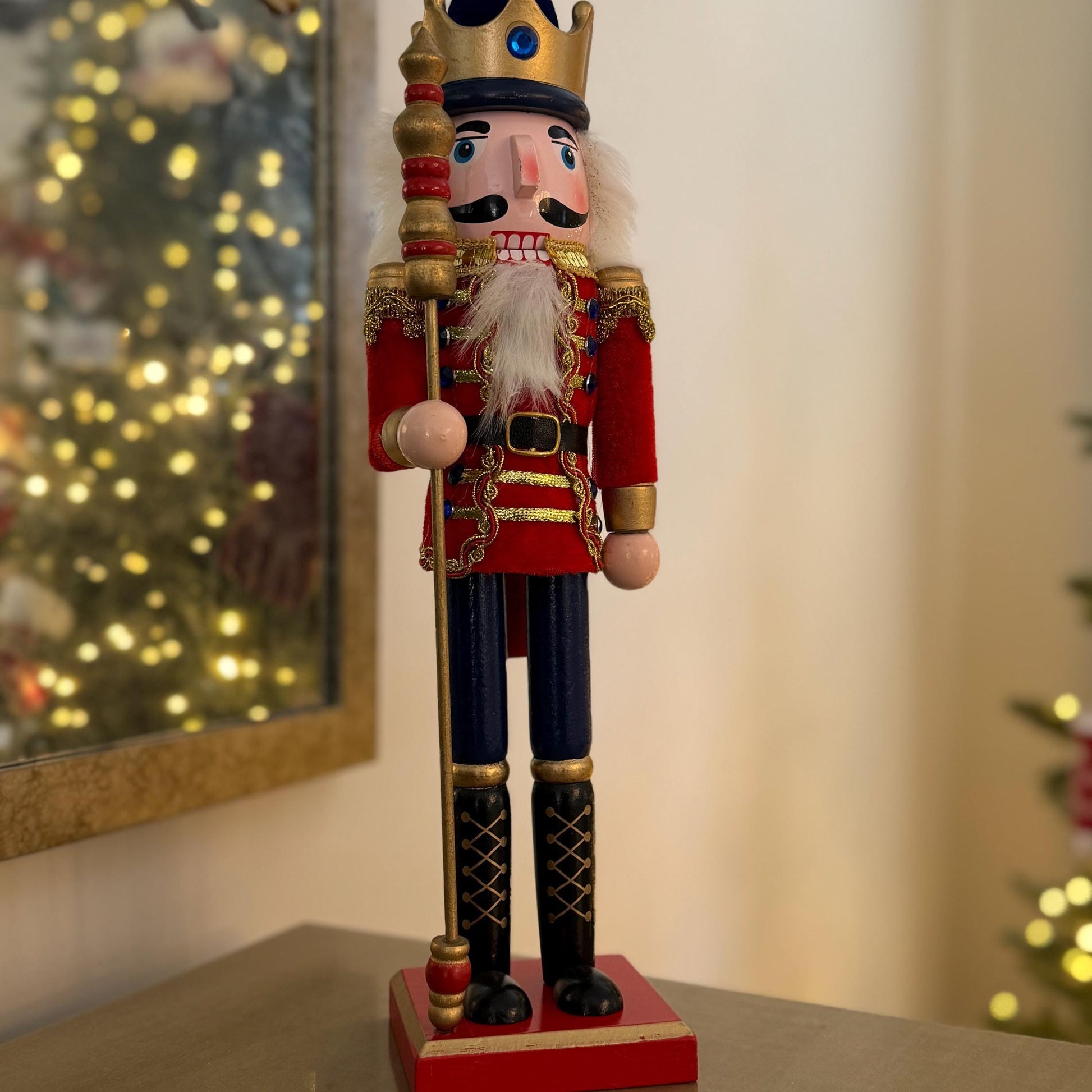 Large Hand-Painted Red Velvet Wooden Nutcracker 38cm – Traditional Christmas Decoration