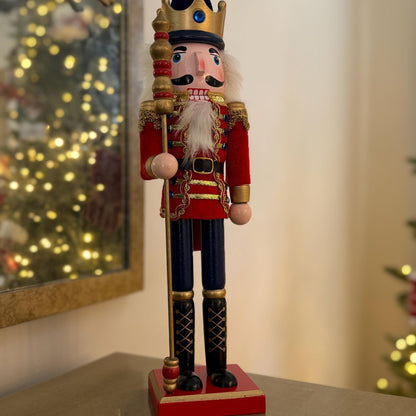 Large Hand-Painted Red Velvet Wooden Nutcracker 38cm – Traditional Christmas Decoration