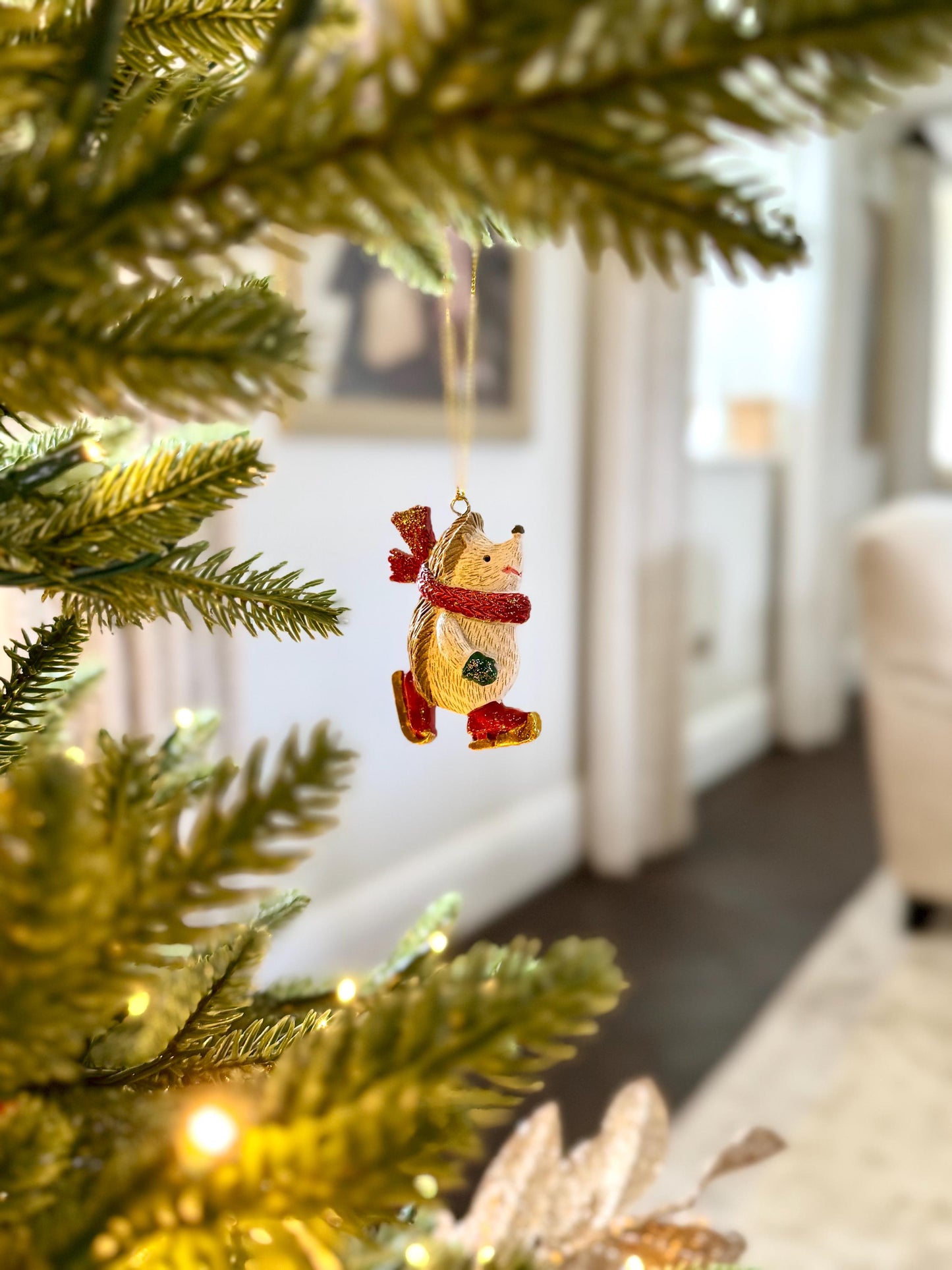 Mini Hedgehog Christmas Bauble with Red Scarf