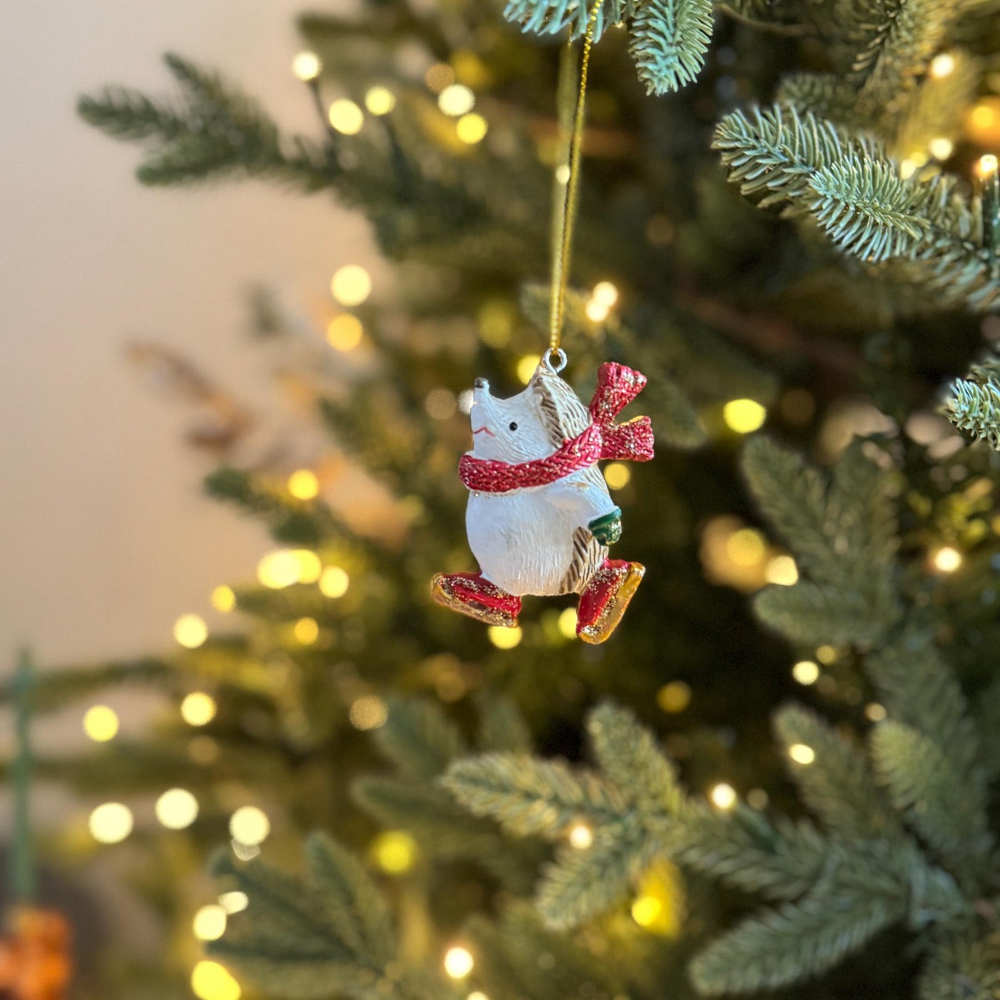 Mini Hedgehog Christmas Bauble with Red Scarf