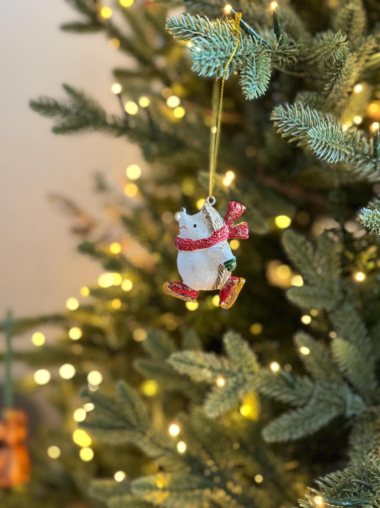 Mini Hedgehog Christmas Bauble with Red Scarf