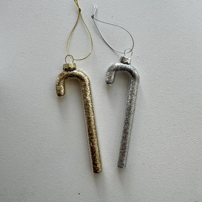 Mini Glass Candy Cane Bauble in Silver & Gold - Luxury Holiday Decor