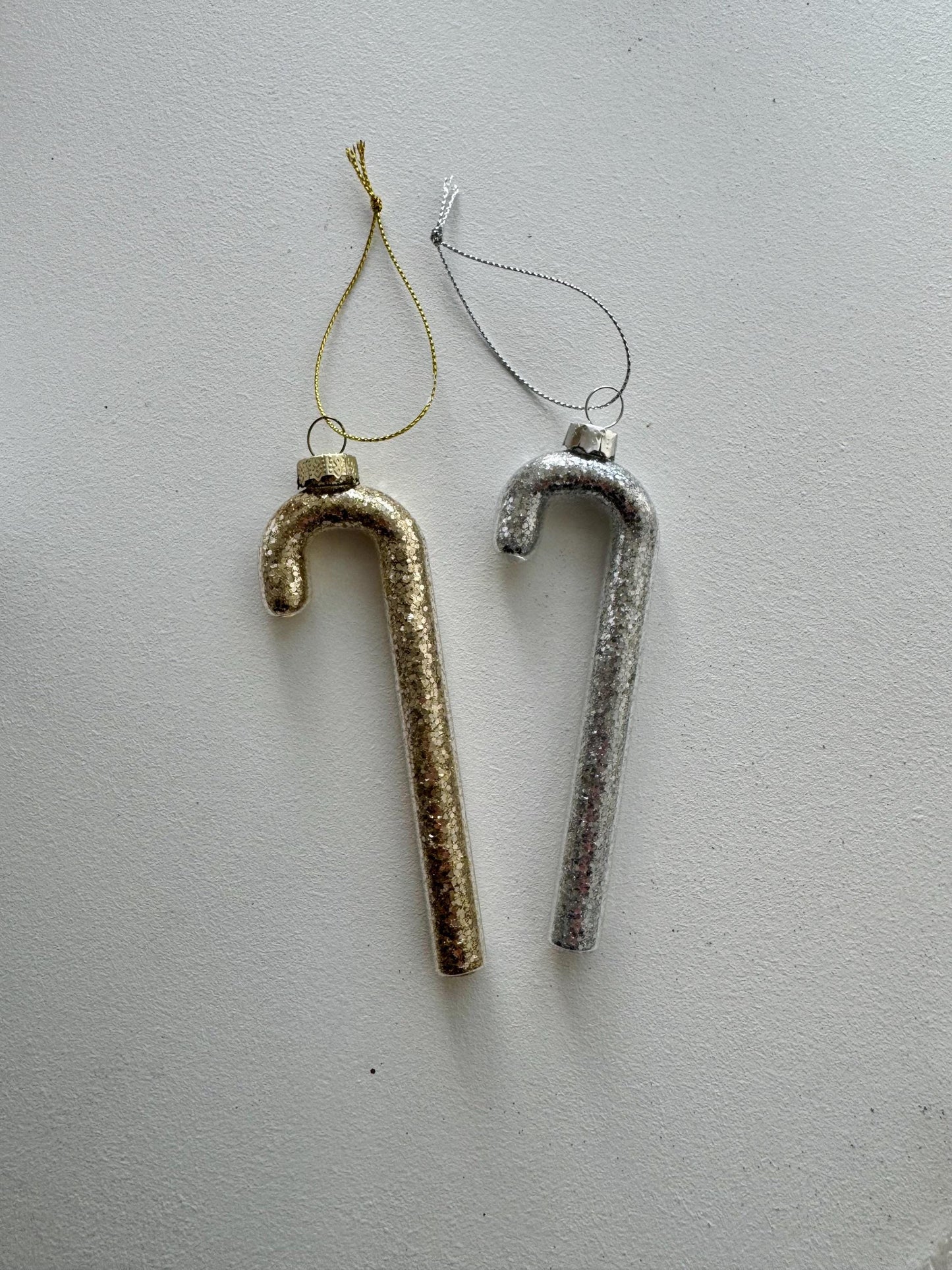 Mini Glass Candy Cane Bauble in Silver & Gold - Luxury Holiday Decor