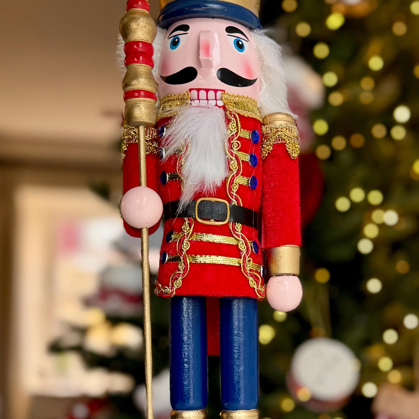 Large Hand-Painted Red Velvet Wooden Nutcracker 38cm – Traditional Christmas Decoration