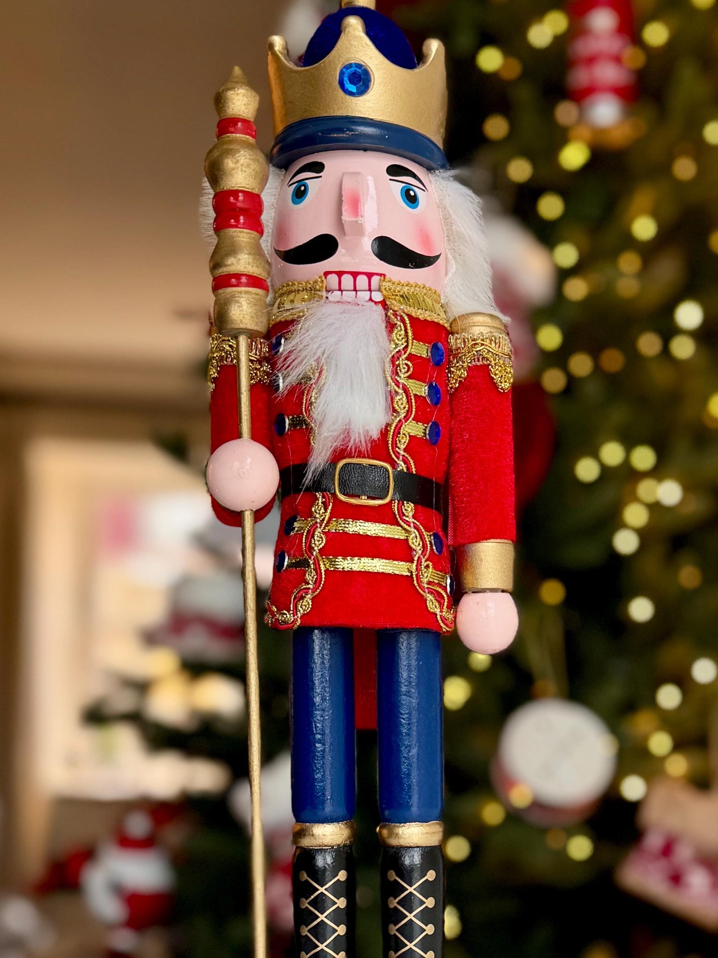 Large Hand Painted Red Velvet Wooden Nutcracker 38cm - Traditional Christmas Decoration