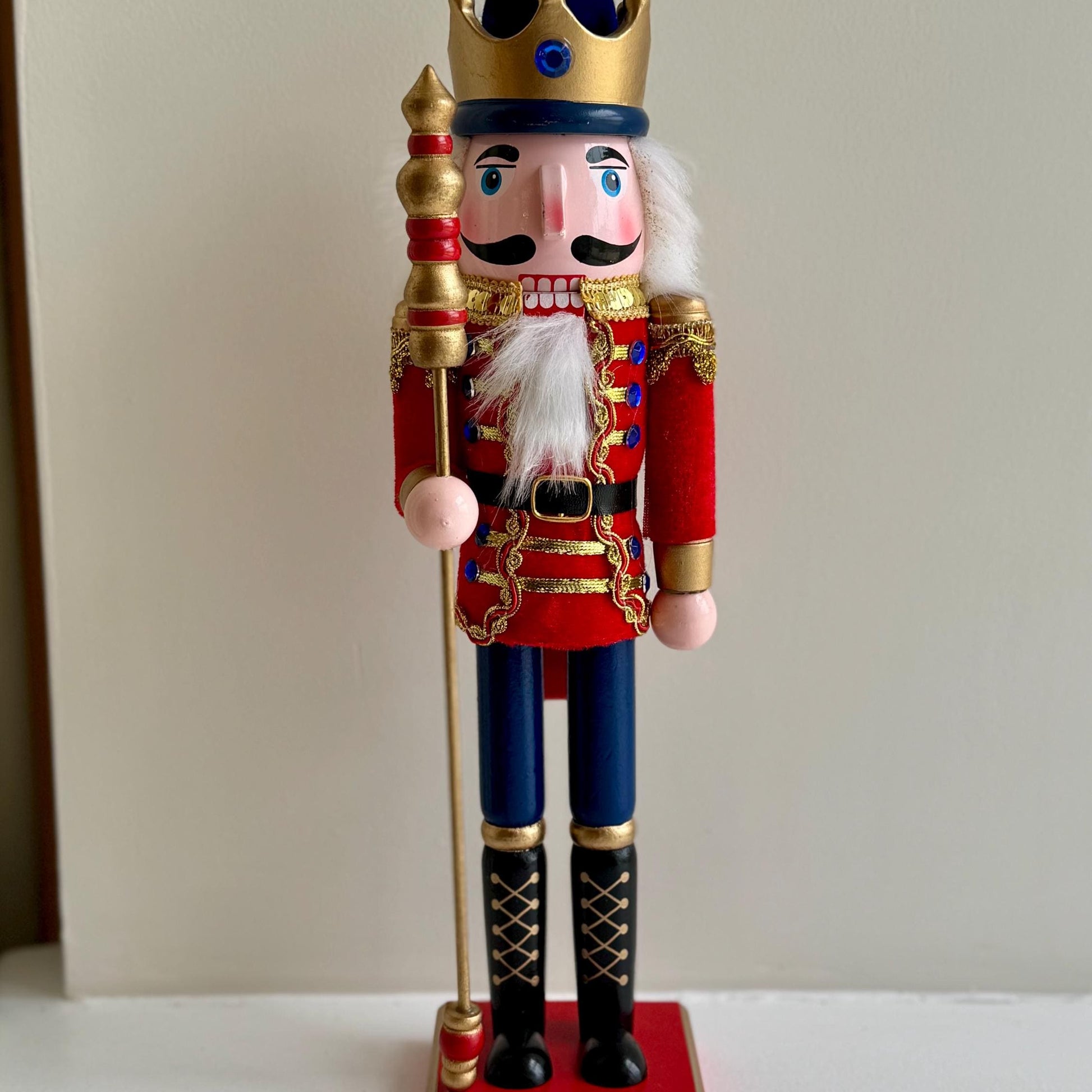 Large Hand-Painted Red Velvet Wooden Nutcracker 38cm – Traditional Christmas Decoration