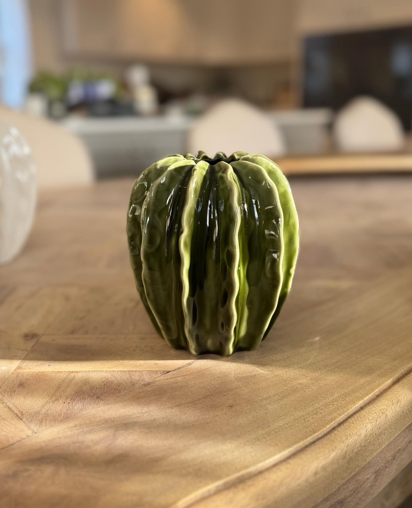 Ceramic Glazed Pod Vase with Ribbed Finish
