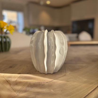 Ceramic Glazed Pod Vase with Ribbed Finish