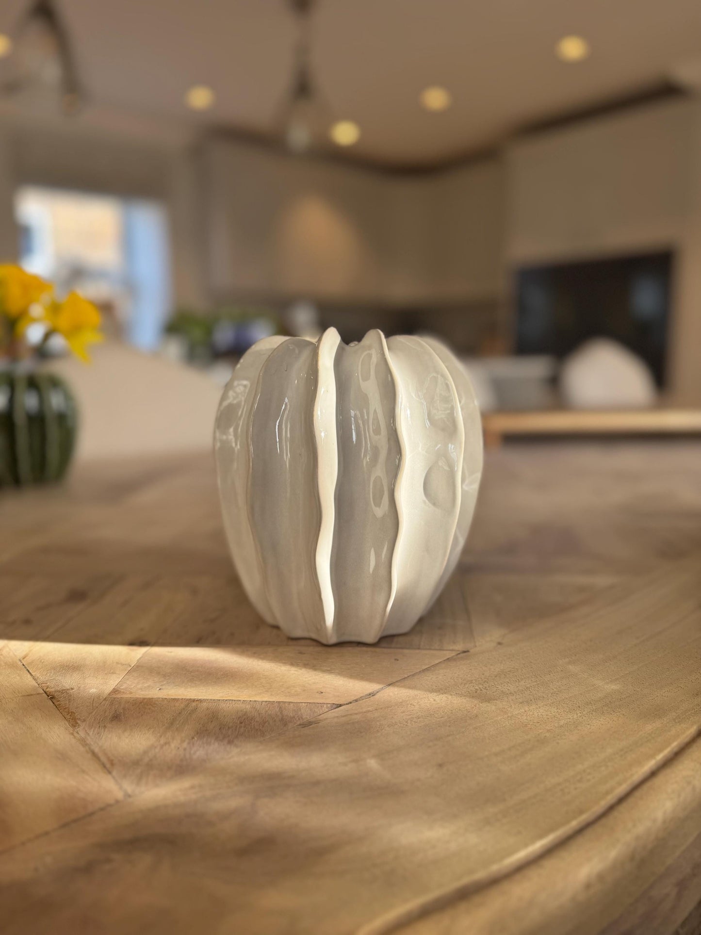 Ceramic Glazed Pod Vase with Ribbed Finish