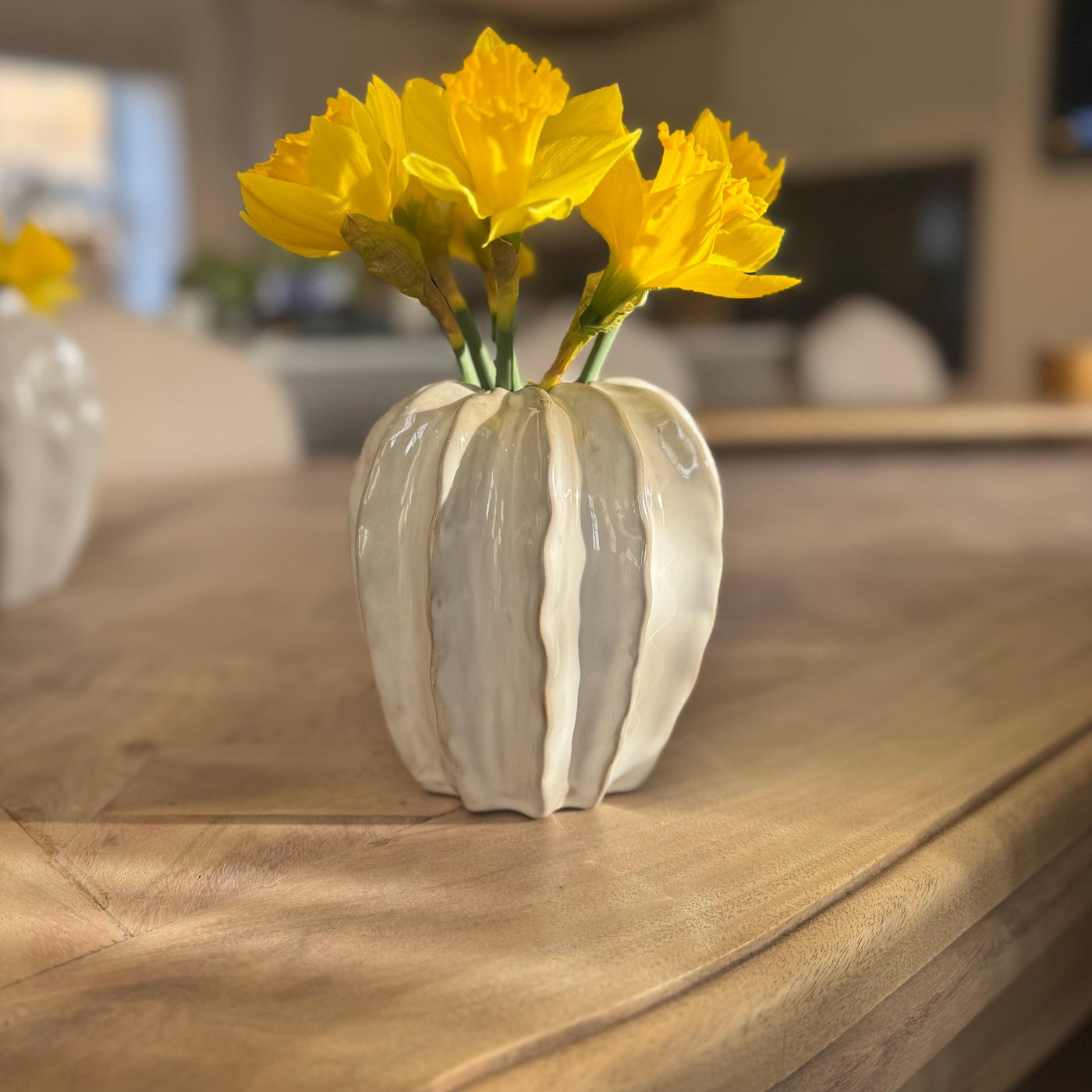 Ceramic Glazed Pod Vase with Ribbed Finish