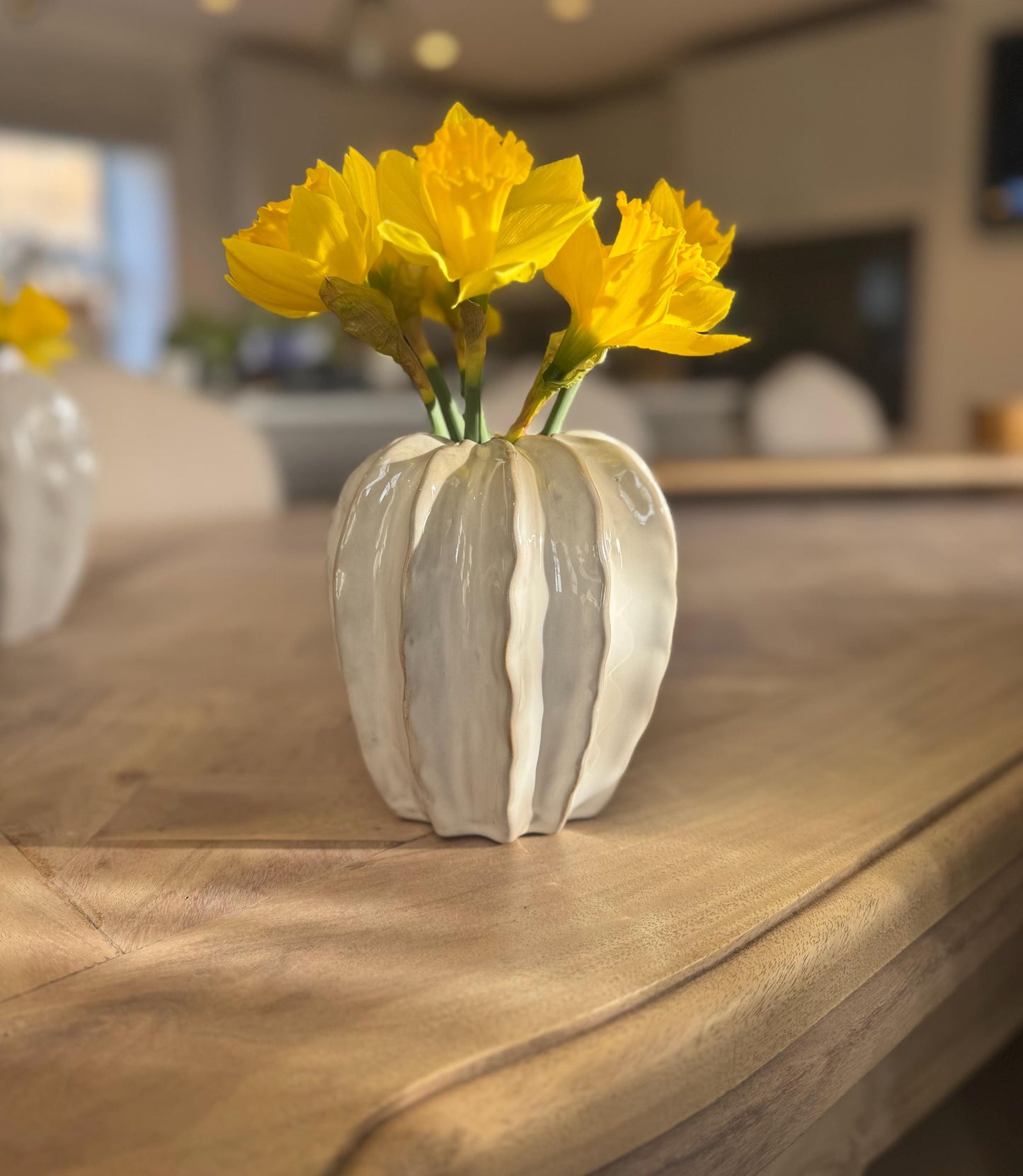 Ceramic Glazed Pod Vase with Ribbed Finish