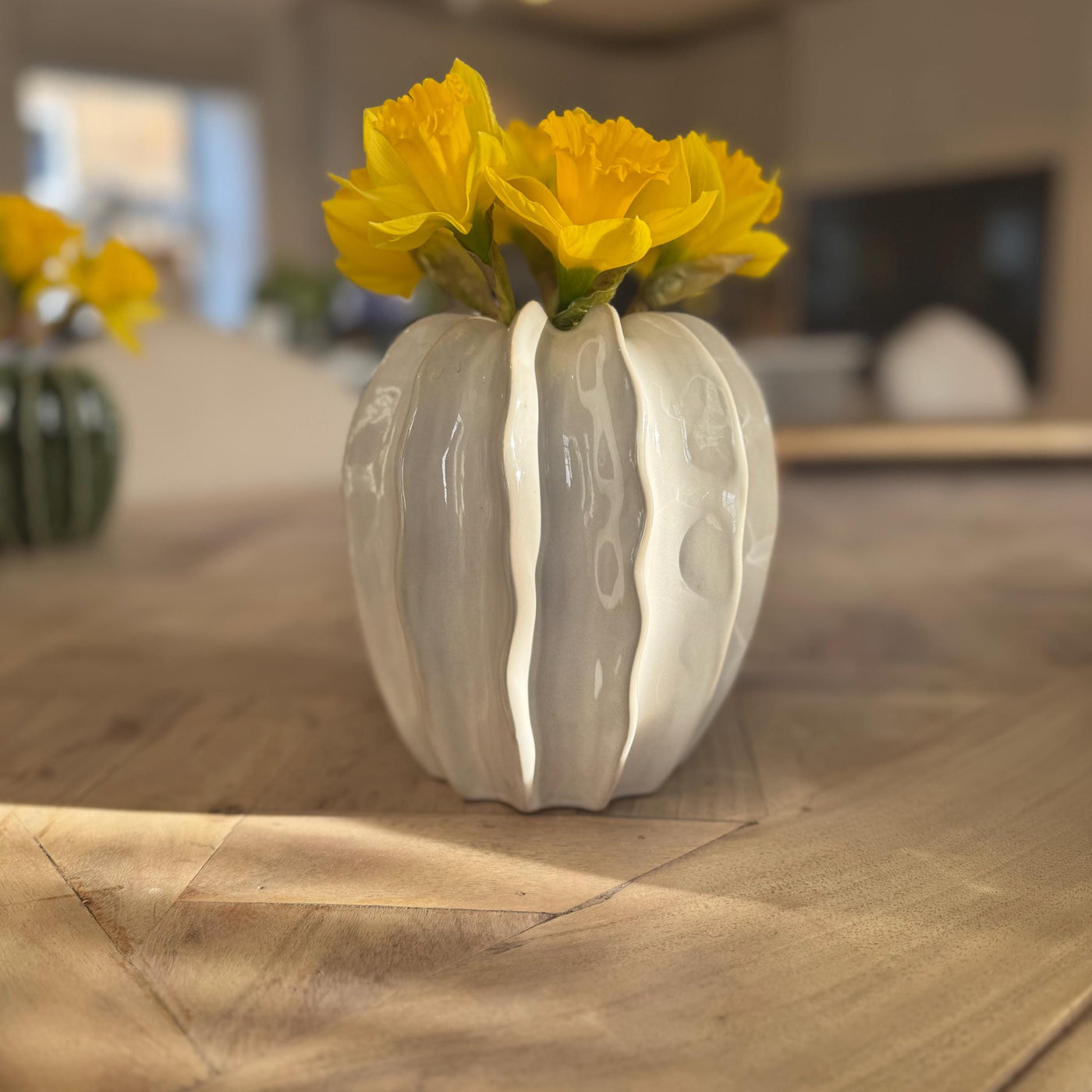 Ceramic Glazed Pod Vase with Ribbed Finish