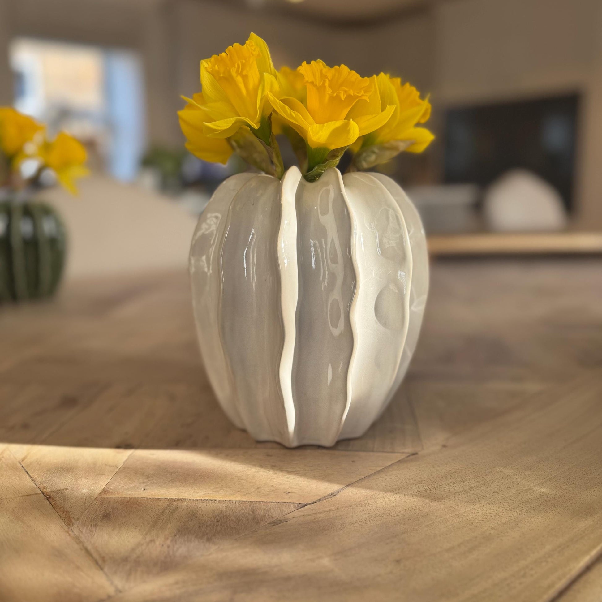 Ceramic Glazed Pod Vase with Ribbed Finish
