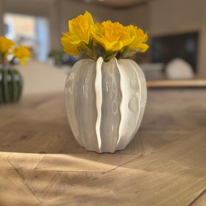Ceramic Glazed Pod Vase with Ribbed Finish