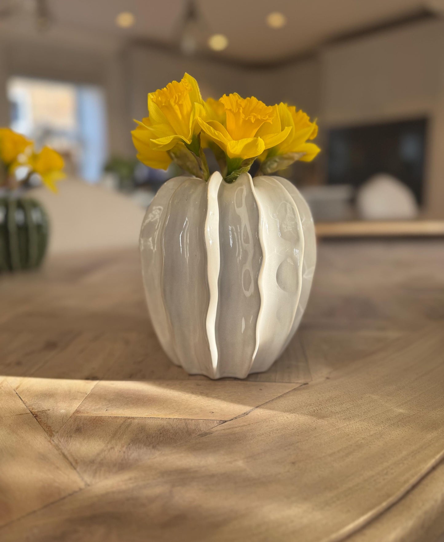 Ceramic Glazed Pod Vase with Ribbed Finish