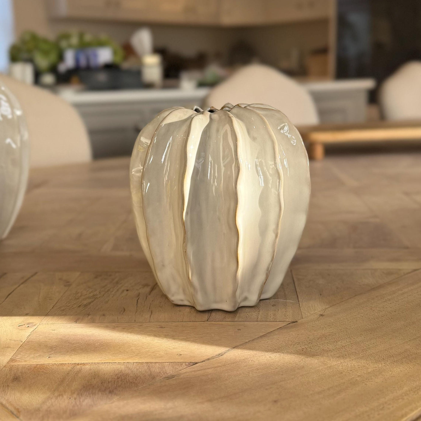 Ceramic Glazed Pod Vase with Ribbed Finish