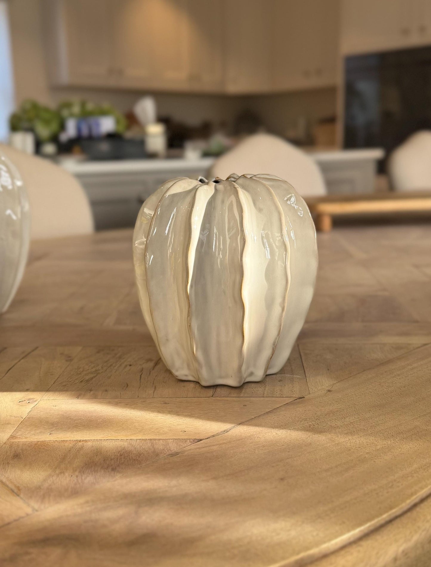 Ceramic Glazed Pod Vase with Ribbed Finish