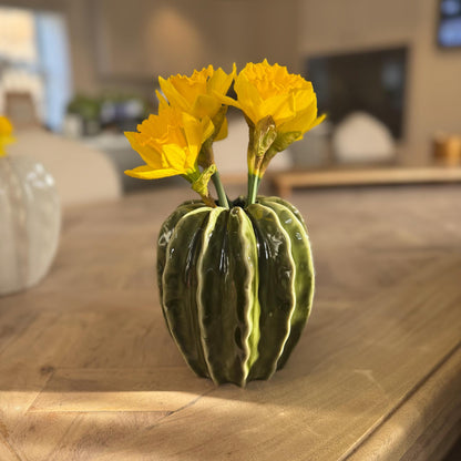 Ceramic Glazed Pod Vase with Ribbed Finish – Green (15cm)