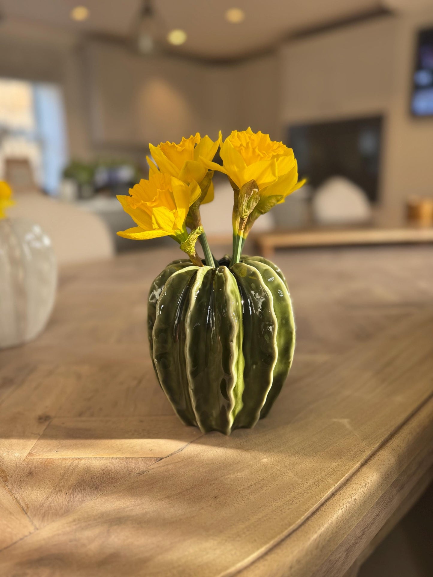 Ceramic Glazed Pod Vase with Ribbed Finish