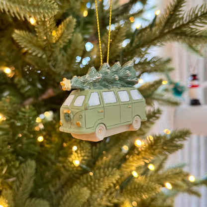 Sage Green Camper Van Christmas Bauble