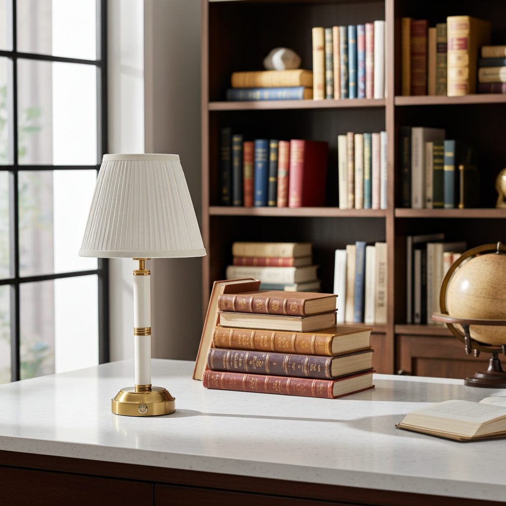 Kensington Rechargeable Table Lamp in Marble and Brushed Gold