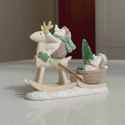 Hedgehog Rocking Reindeer Sleigh Ride Ornament – 14.5cm