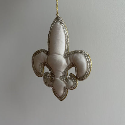 Fleur De Lys Beaded Christmas Decoration in Champagne