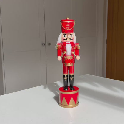 The Scarlet Drummer – Handmade Red & Gold Wooden Nutcracker, 36cm