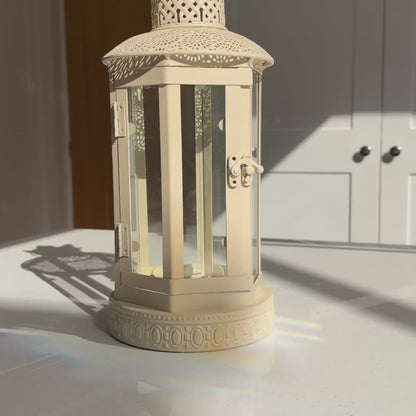 The Belvoir – Handmade Cream Metal and Glass Lantern, 37cm