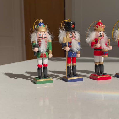 The Crown Guard Collection – Set of 4 Mini Wooden Nutcracker Hanging Ornaments, 13cm