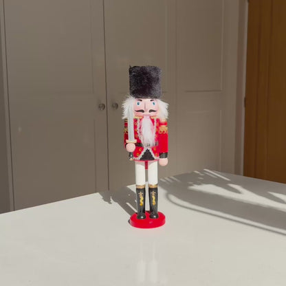 The Scarlet Sentinel – Handmade Wooden Guardsman Nutcracker with Sword, 30cm