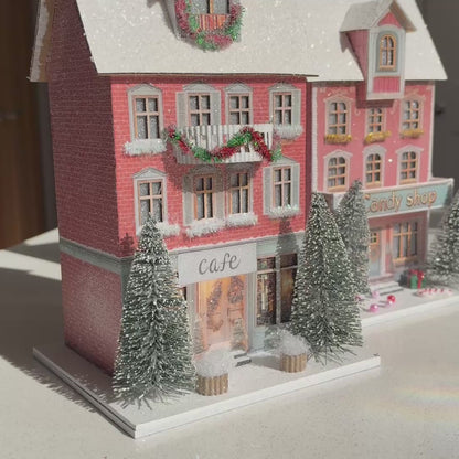 The Christmas High Street – Light-Up Café & Candy Shop Decorations