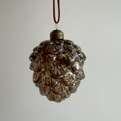 Glittered Pinecone Bauble in Brown and Tan